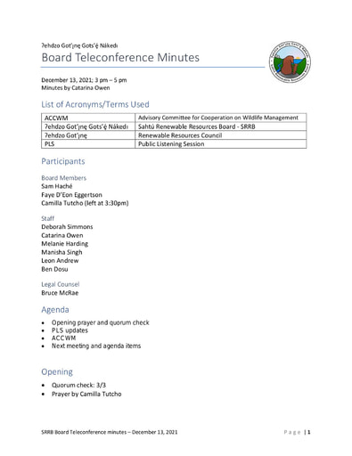 21-12-13 SRRB Teleconference Minutes