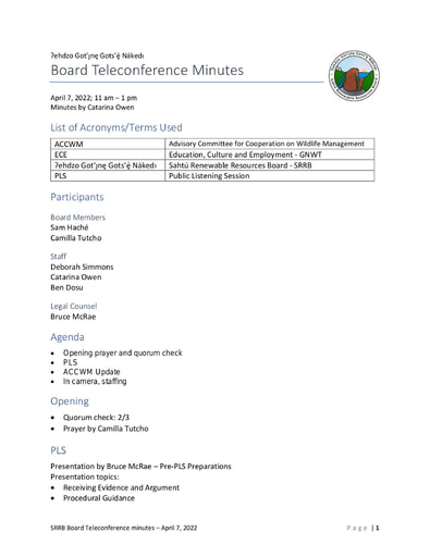 22-04-07 SRRB Teleconference Minutes