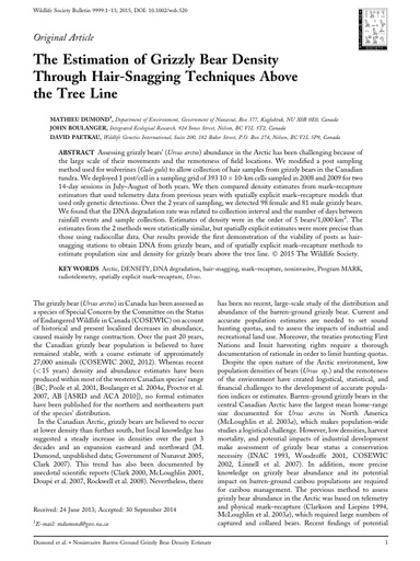 2015 The Estimation of Grizzly Bear Density Through Hair-Snagging Techniques Above the Tree Line