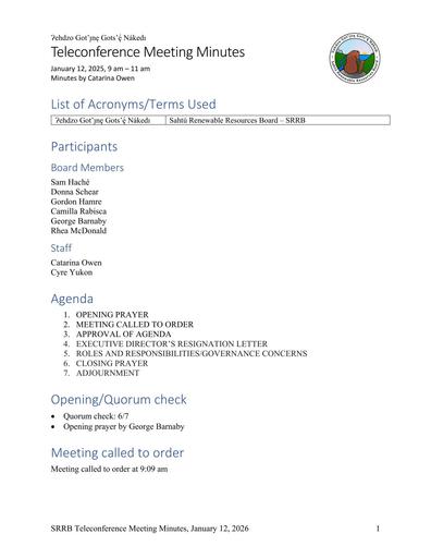 26-01-12 SRRB Teleconference Minutes