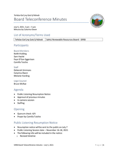 21-07-05 SRRB Teleconference Minutes