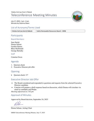 25-07-17 SRRB Teleconference Minutes