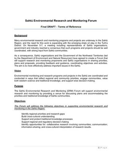 2015 Sahtu ERM Forum Terms of Reference