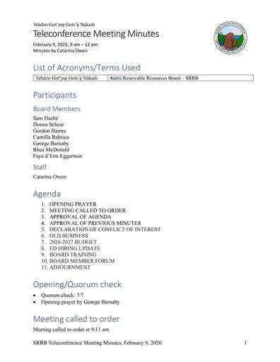 26-02-09 SRRB Teleconference Minutes