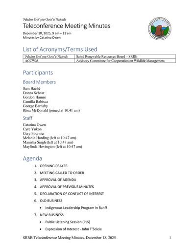 25-12-18 SRRB Teleconference Minutes